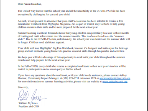 United Way Letter